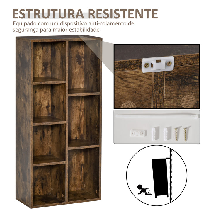 Estante para Livros Estante de Madeira com 7 Compartimentos de Armazenamento Plantas Arquivos para Sala de Estar Dormitório Escritório 50x24x106cm Marrom Rústico
