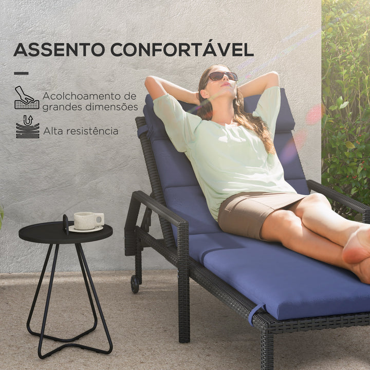 Almofada para Espreguiçadeira 196x63x6 cm Almofada para Espreguiçadeira de Algodão com Tecido Repelente à Água Almofada de Assento e Encosto para Jardim Varanda Azul