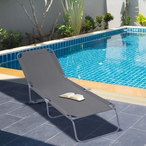 Espreguiçadeira Dobrável Espreguiçadeira de Jardim com Encosto Ajustável em 5 Posições Peso Máximo 120 kg para Terraço Piscina Praia 187x55x24 cm Cinza