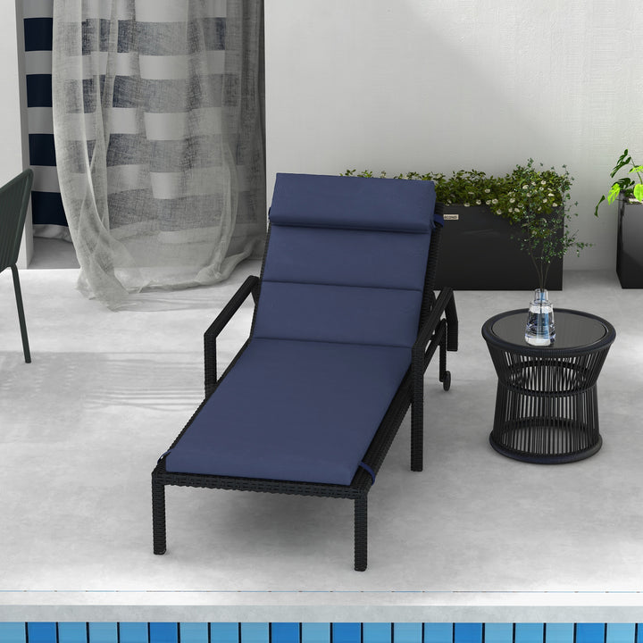 Almofada para Espreguiçadeira 196x63x6 cm Almofada para Espreguiçadeira de Algodão com Tecido Repelente à Água Almofada de Assento e Encosto para Jardim Varanda Azul