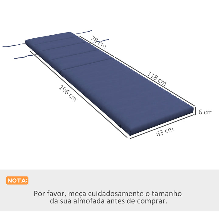Almofada para Espreguiçadeira 196x63x6 cm Almofada para Espreguiçadeira de Algodão com Tecido Repelente à Água Almofada de Assento e Encosto para Jardim Varanda Azul