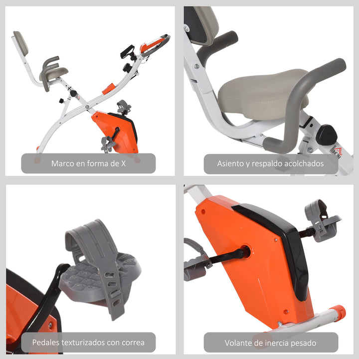 Bicicleta Estática Dobrável com Altura e Resistência Ajustáveis com Tela LCD e Assento com Encosto 51x97x115cm Laranja