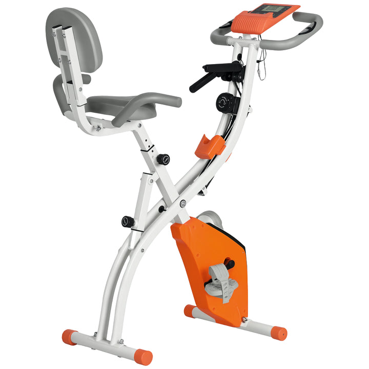 Bicicleta Estática Dobrável com Altura e Resistência Ajustáveis com Tela LCD e Assento com Encosto 51x97x115cm Laranja