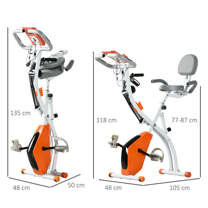 Bicicleta Estática Dobrável com Altura e Resistência Ajustáveis com Tela LCD e Assento com Encosto 51x97x115cm Laranja