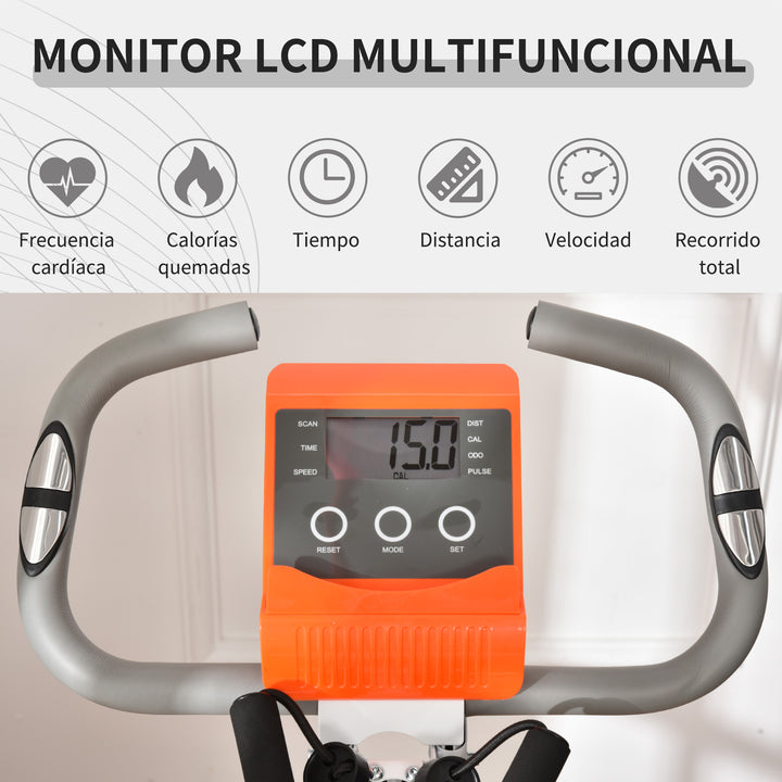 Bicicleta Estática Dobrável com Altura e Resistência Ajustáveis com Tela LCD e Assento com Encosto 51x97x115cm Laranja