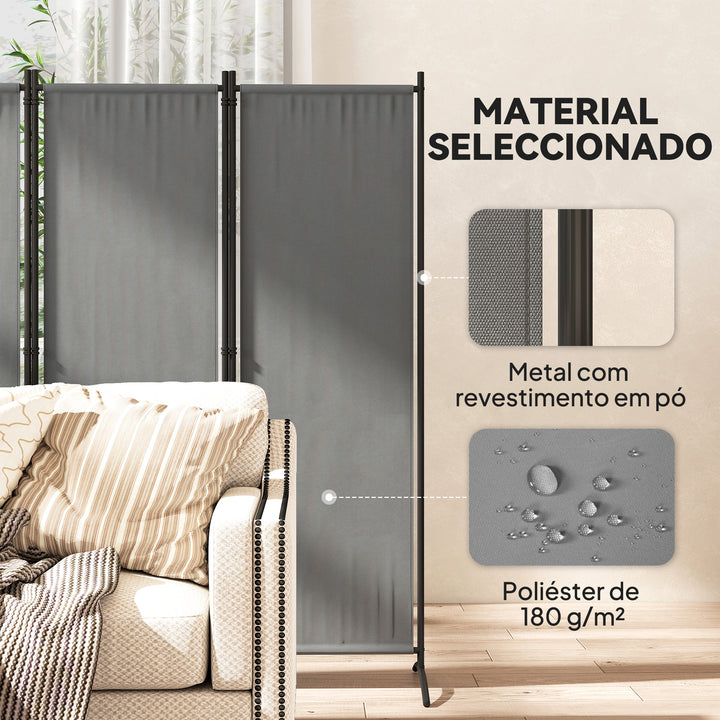 Biombo Separador de Ambientes de 4 Painéis Biombo Dobrável 221x172 cm com Pés Largos Biombo Exterior para Terraço Pátio Jardim Cinza Escuro