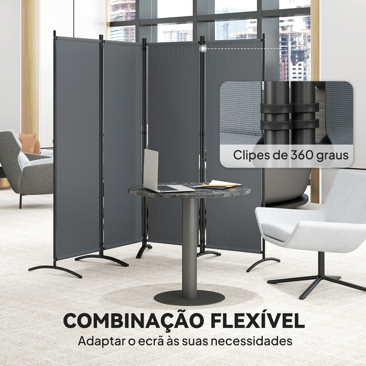 Biombo Separador de Ambientes de 4 Painéis Biombo Dobrável 221x172 cm com Pés Largos Biombo Exterior para Terraço Pátio Jardim Cinza Escuro