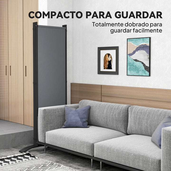 Biombo Separador de Ambientes de 4 Painéis Biombo Dobrável 221x172 cm com Pés Largos Biombo Exterior para Terraço Pátio Jardim Cinza Escuro