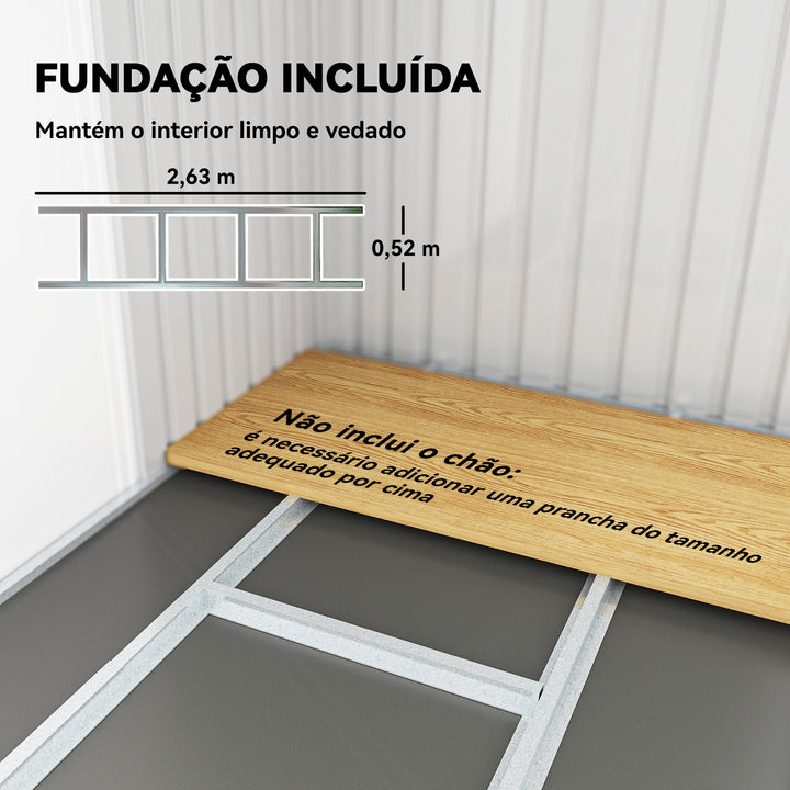 Abrigo de Jardim 280x130x172 cm Abrigo de Exterior de Aço Galvanizado com Porta Corredeira e Ventilações para Armazenamento de Ferramentas Cinza