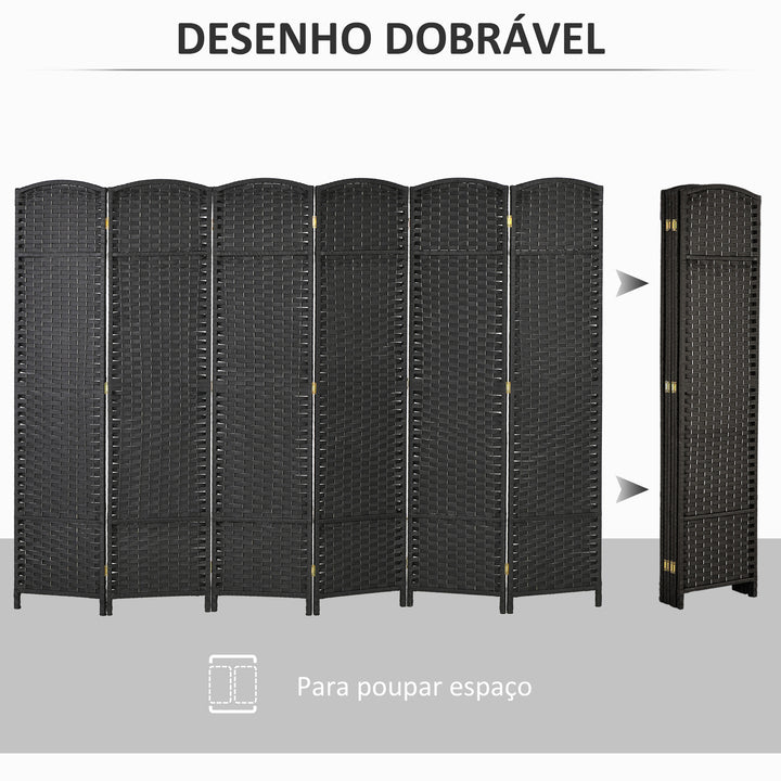 Biombo de 6 Painéis Separador de Ambientes Dobrável 240x170 cm Biombo Separador de Ambientes para Sala de Estar Dormitório Escritório Preto