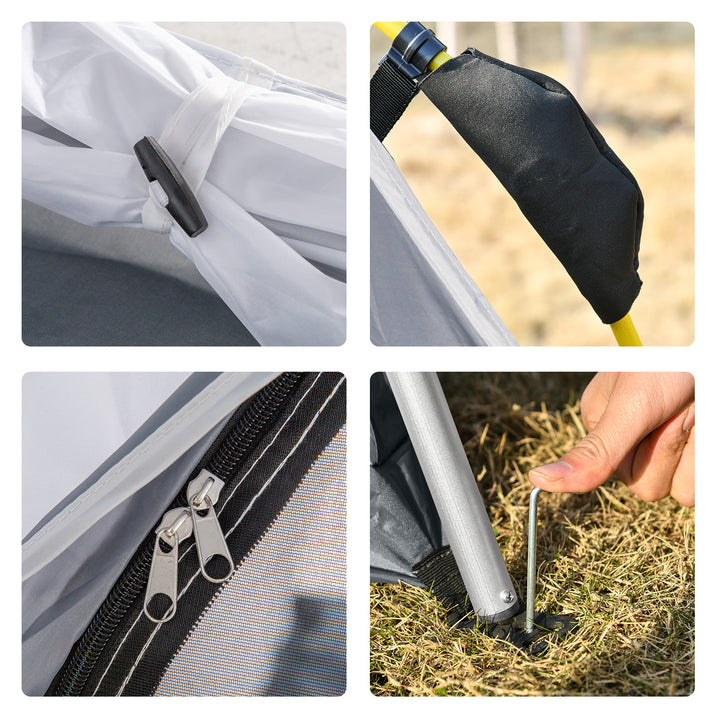 Tenda de Campismo para 4 Pessoas Tenda de Campismo Pop UP com 4 Janelas 2 Bolsos de Armazenamento e Bolsa de Transporte 240x240x199 cm Cinza