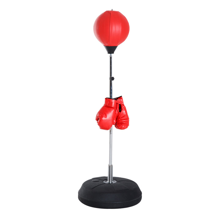 Saco de Boxe de Pé Punching Ball com Altura Ajustável em 4 Níveis 126-144 cm Base Preenchível e Luvas de Boxe para Adultos e Adolescentes Vermelho e Preto