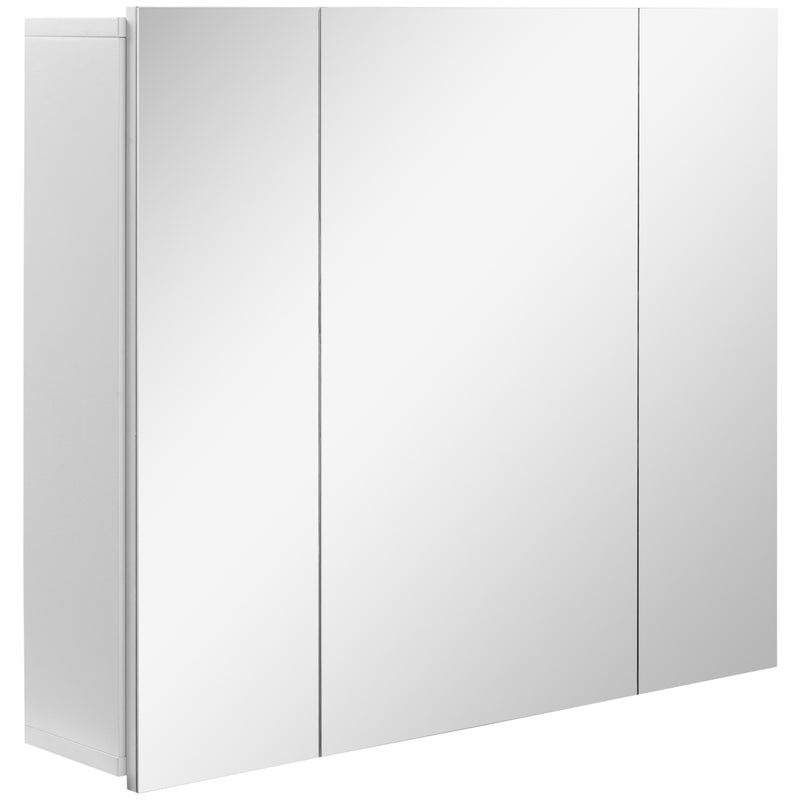 Armário de Casa de Banho com 3 Portas com Espelho Armário de Parede para Casa de Banho com Prateleiras Internas Ajustáveis 70x15x60 cm Branco