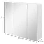 Armário de Casa de Banho com 3 Portas com Espelho Armário de Parede para Casa de Banho com Prateleiras Internas Ajustáveis 70x15x60 cm Branco