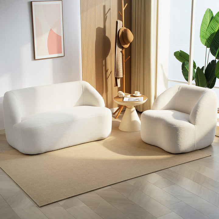 Poltrona Moderna Estofada em Borreguito Poltrona de Leitura Curvo com Almofadado Grosso Não Requer Montagem Para Salão Quarto Sala de Estar Escritório 81x82x73,5 cm Creme