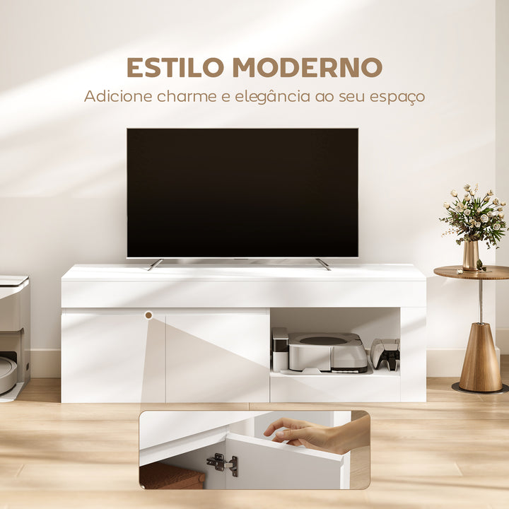 Móvel de TV Mobiliário de TV com 2 Portas Prateleira Aberta Móvel de TV de Sala de Estar para Televisóres de 60 Polegadas 140x40x48 cm Branco