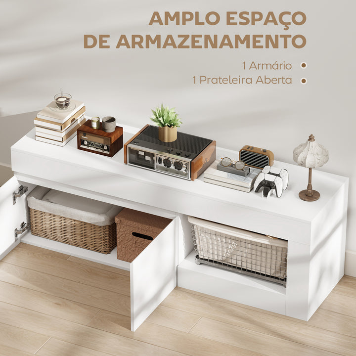 Móvel de TV Mobiliário de TV com 2 Portas Prateleira Aberta Móvel de TV de Sala de Estar para Televisóres de 60 Polegadas 140x40x48 cm Branco