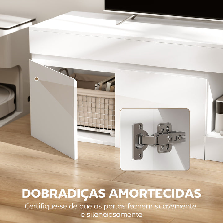 Móvel de TV Mobiliário de TV com 2 Portas Prateleira Aberta Móvel de TV de Sala de Estar para Televisóres de 60 Polegadas 140x40x48 cm Branco