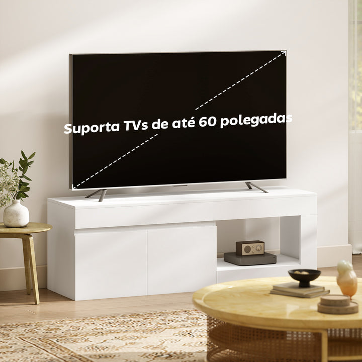 Móvel de TV Mobiliário de TV com 2 Portas Prateleira Aberta Móvel de TV de Sala de Estar para Televisóres de 60 Polegadas 140x40x48 cm Branco