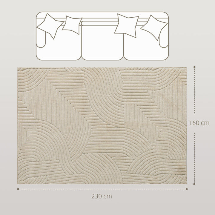 Tapete Sala de Estar 160x230 cm Tapete Pelo Curto Estilo Moderno Base Antiderrapante Tecida à Máquina Tapete para Sala de Estar Quarto Sala de Jantar Creme