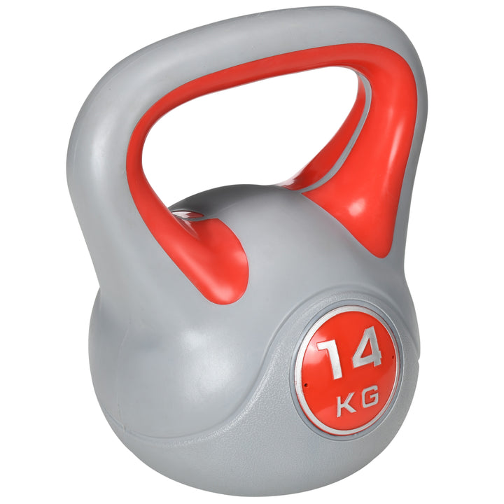 Kettlebell 14 kg Peso Russo com Revestimento de PU e Enchimento de Areia para Treinamento em Casa Ginásio 26x18x32 cm Vermelho e Cinza