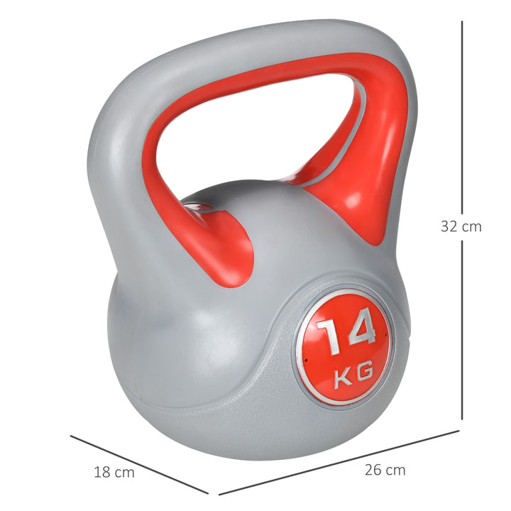 Kettlebell 14 kg Peso Russo com Revestimento de PU e Enchimento de Areia para Treinamento em Casa Ginásio 26x18x32 cm Vermelho e Cinza