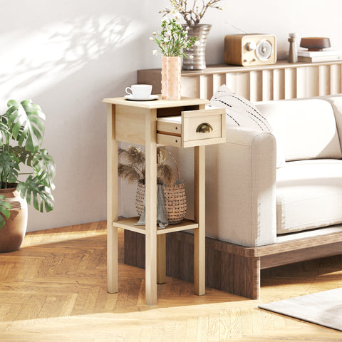 Mesa Auxiliar Mesa de Cabeceira com Gaveta e Prateleira de Armazenamento Estilo Moderno para Sala de Estar Dormitório 30x30x75 cm Madeira
