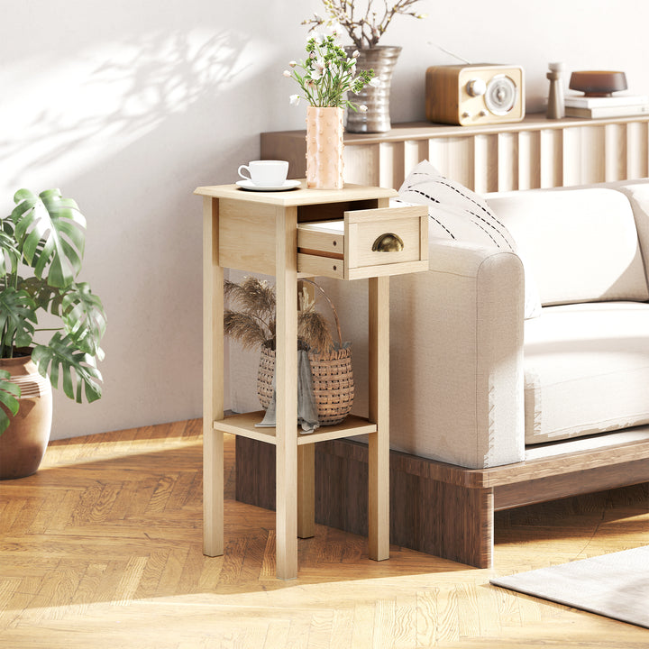 Mesa Auxiliar Mesa de Cabeceira com Gaveta e Prateleira de Armazenamento Estilo Moderno para Sala de Estar Dormitório 30x30x75 cm Madeira