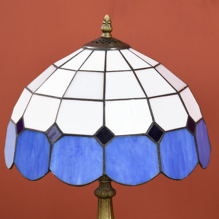 Candeeiro de Mesa com Desenho de Vitrais Coloridos Candeeiro de Mesa Feito a Mão Candeeiro de Mesa de Vidro para Dormitório Sala de Estar Escritório Ø31x48 cm Azul