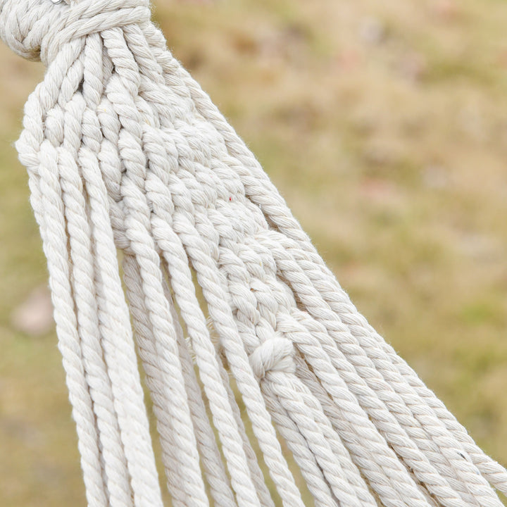 Cama de Rede Suspensa 288x150 cm Cama de Rede para Jardim de Algodão com Bolsa de Transporte Capacidade 180 kg para Pátio Terraço Campismo Creme