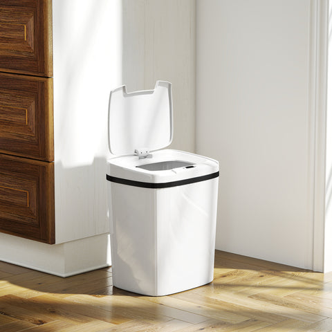 Balde de Lixo Automático 15L Papeleira de Cozinha com Sensor Infravermelhos e Modo Manual Anel de Retenção Antimarcas, para Escritório Casa 27,6x21,4x33,5 cm Branco
