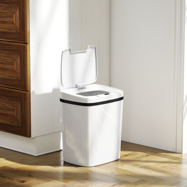 Balde de Lixo Automático 15L Papeleira de Cozinha com Sensor Infravermelhos e Modo Manual Anel de Retenção Antimarcas, para Escritório Casa 27,6x21,4x33,5 cm Branco