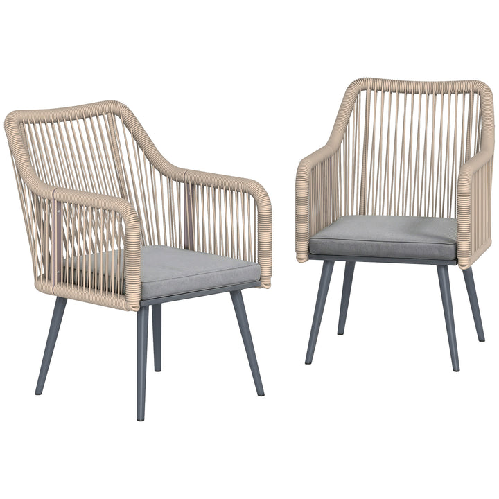 Conjunto de 2 Cadeiras de Jardim em Vime Cadeiras para Terraço com Almofadas Apoios de Braço e Estrutura de Aço, Resistente às Intempéries para Varanda ou Terraço 54x65x80 cm Cinza Claro