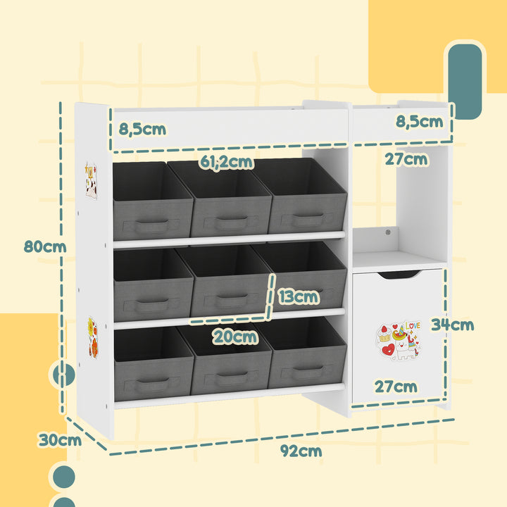 Organizador de Brinquedos para Crianças Organizador Infantil com 9 Cestos Amovíveis Compartimentos e Autocolantes para Escola Infantil Sala de Jogos 92x30x80 cm Branco e Cinza
