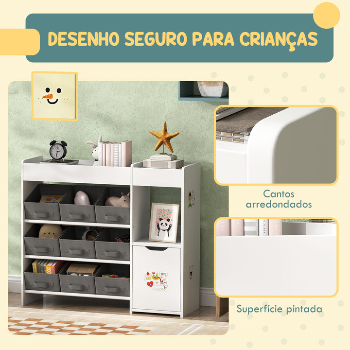 Organizador de Brinquedos para Crianças Organizador Infantil com 9 Cestos Amovíveis Compartimentos e Autocolantes para Escola Infantil Sala de Jogos 92x30x80 cm Branco e Cinza