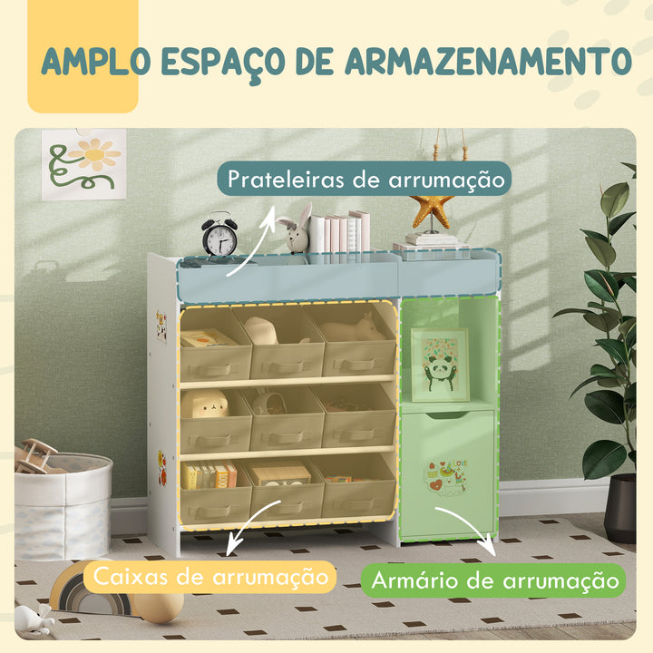 Organizador de Brinquedos para Crianças Organizador Infantil com 9 Cestos Amovíveis Compartimentos e Autocolantes para Escola Infantil Sala de Jogos 92x30x80 cm Branco e Cinza