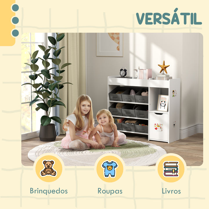 Organizador de Brinquedos para Crianças Organizador Infantil com 9 Cestos Amovíveis Compartimentos e Autocolantes para Escola Infantil Sala de Jogos 92x30x80 cm Branco e Cinza