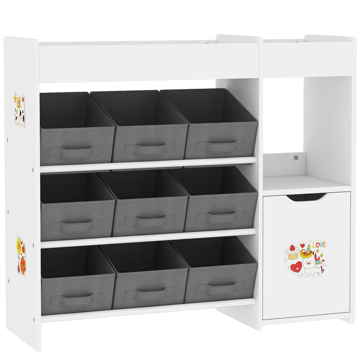 Organizador de Brinquedos para Crianças Organizador Infantil com 9 Cestos Amovíveis Compartimentos e Autocolantes para Escola Infantil Sala de Jogos 92x30x80 cm Branco e Cinza