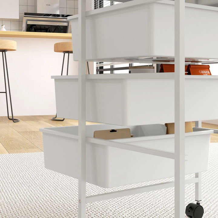 Carrinho Auxiliar com Rodas Carrinho de Cozinha de 3 Níveis com 3 Cestos para Armazenamento e Estrutura de Aço para Sala de Jantar Banheiro 40,8x33,5x60,5 cm Branco