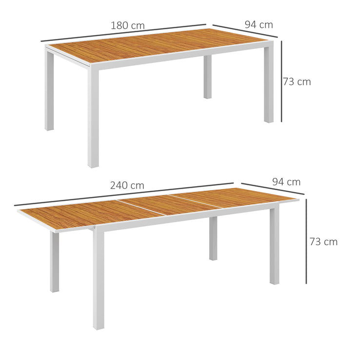 Mesa de Jardim Extensível Mesa de Jantar Exterior Mesa de Terraço Retangular para 6-8 Pessoas com Estrutura de Alumínio Capacidade 50 kg para Varanda 180/240x94x73 cm Marrom