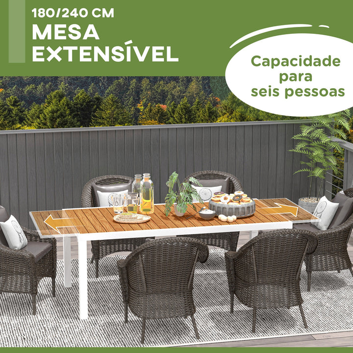 Mesa de Jardim Extensível Mesa de Jantar Exterior Mesa de Terraço Retangular para 6-8 Pessoas com Estrutura de Alumínio Capacidade 50 kg para Varanda 180/240x94x73 cm Marrom