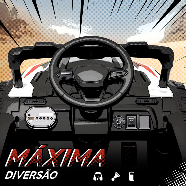 Carro Elétrico para Crianças 12V Carro a Bateria UTV com 2 Motores Controlo Remoto 2,4G Suspensão Traseira Faróis Música para Crianças acima de 3 Anos 88x57,5x55,5 cm Branco