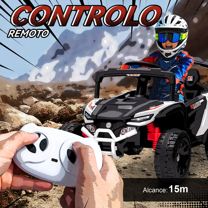 Carro Elétrico para Crianças 12V Carro a Bateria UTV com 2 Motores Controlo Remoto 2,4G Suspensão Traseira Faróis Música para Crianças acima de 3 Anos 88x57,5x55,5 cm Branco
