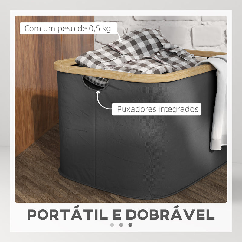 Cesto para Roupa Dobrável Cesto para Roupa Suja 36 L com Pega para Casa de Banho Dormitório Lavandaria 44,3x33,3x26,5 cm Preto