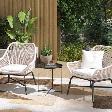 Mesa Auxiliar Redonda Mesa de Jardim com Bandeja Amovível Pés Dobráveis Mesa para Exterior Pátio Ø46x50 cm Preto