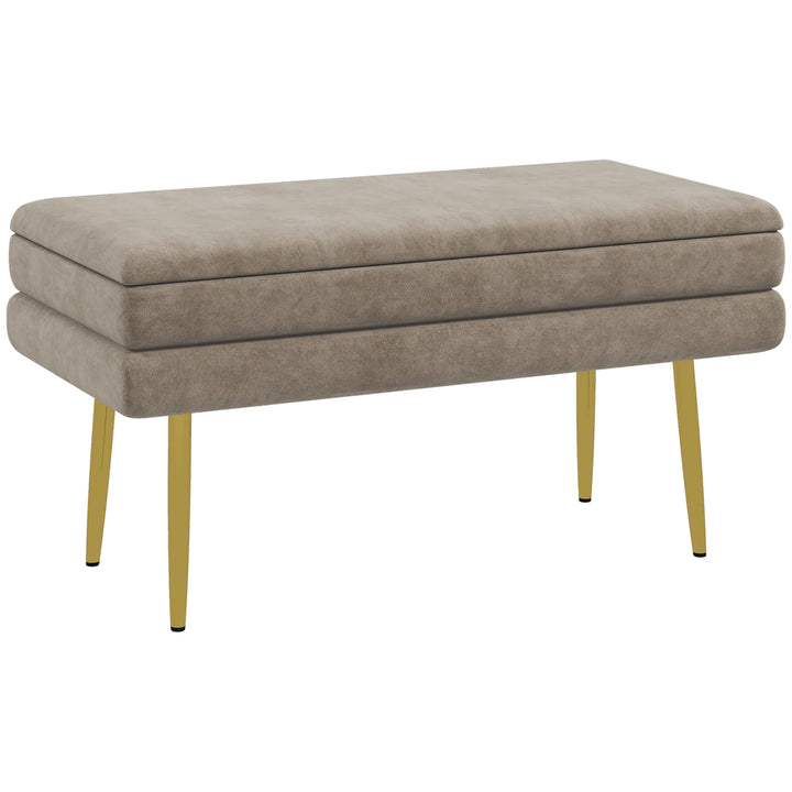 Banco Pé de Cama 30L Banco com Armazenamento para Dormitório Estofado em Veludo Banco de Entrada com Pés de Aço 79,5x37,5x43 cm Bege
