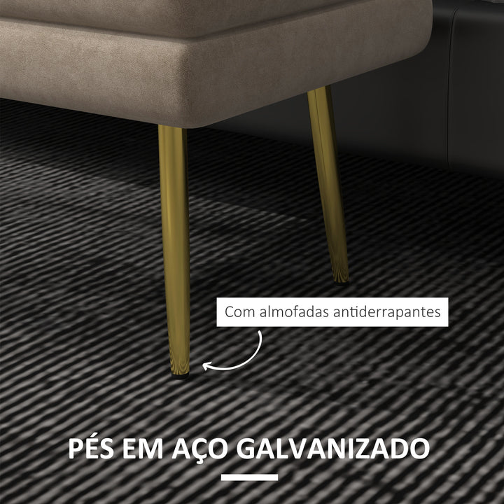 Banco Pé de Cama 30L Banco com Armazenamento para Dormitório Estofado em Veludo Banco de Entrada com Pés de Aço 79,5x37,5x43 cm Bege