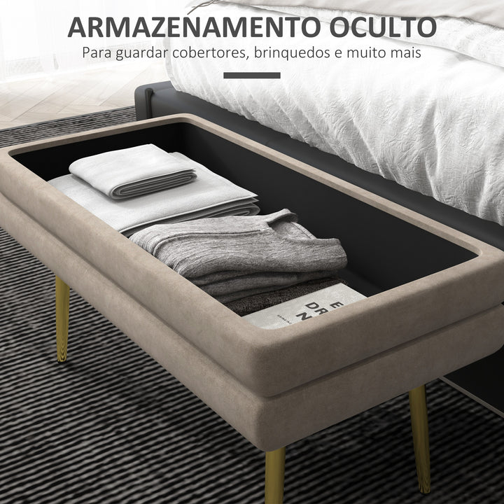 Banco Pé de Cama 30L Banco com Armazenamento para Dormitório Estofado em Veludo Banco de Entrada com Pés de Aço 79,5x37,5x43 cm Bege