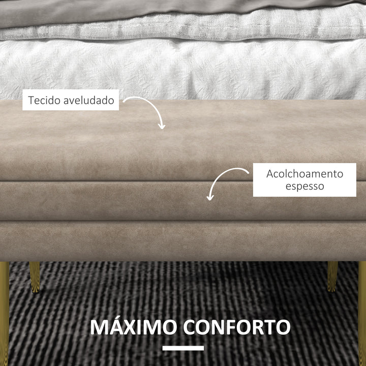 Banco Pé de Cama 30L Banco com Armazenamento para Dormitório Estofado em Veludo Banco de Entrada com Pés de Aço 79,5x37,5x43 cm Bege