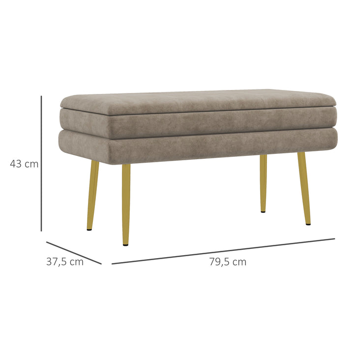 Banco Pé de Cama 30L Banco com Armazenamento para Dormitório Estofado em Veludo Banco de Entrada com Pés de Aço 79,5x37,5x43 cm Bege